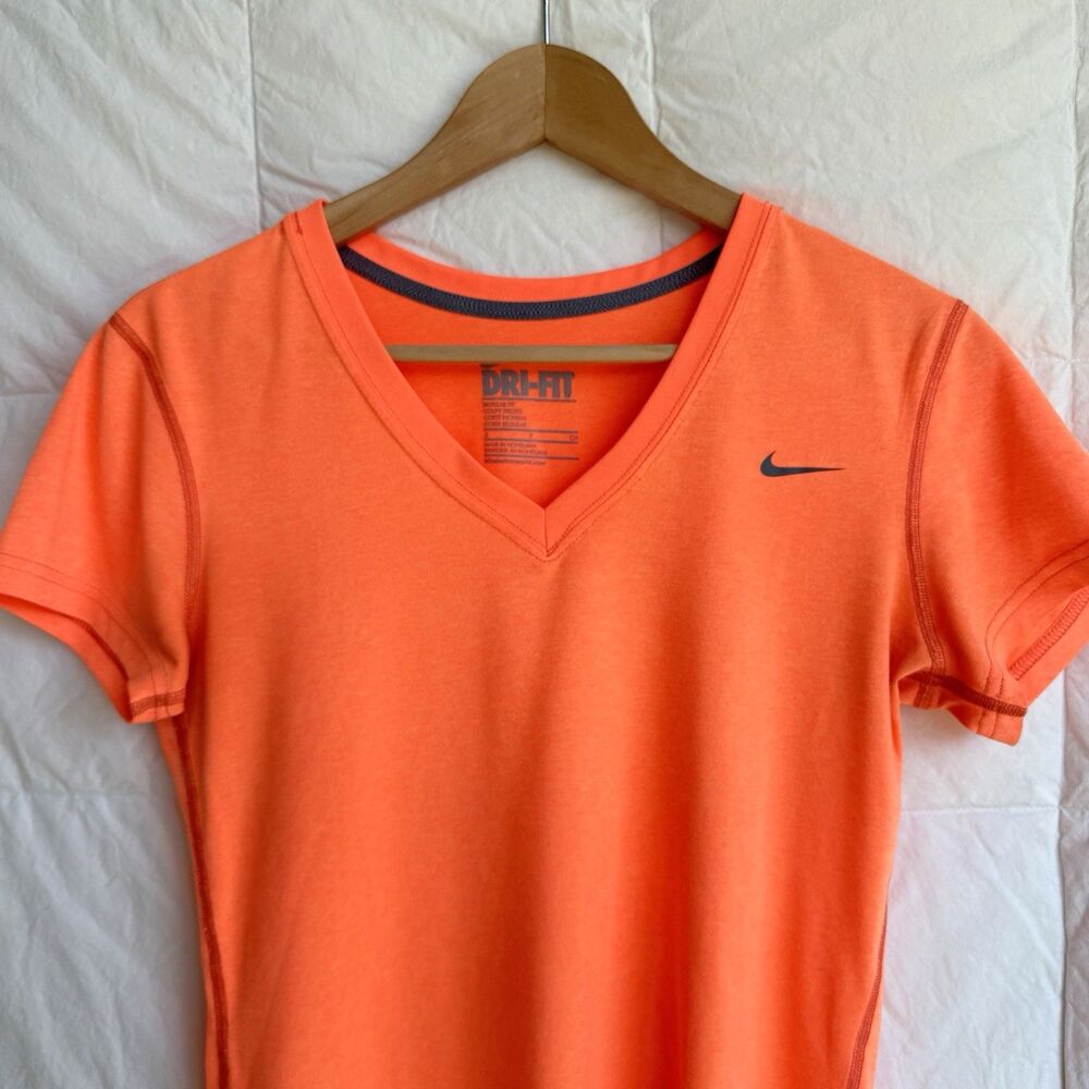 Nike Dri Fit Orange Running Workout Shirt V-Neck Women’s Small